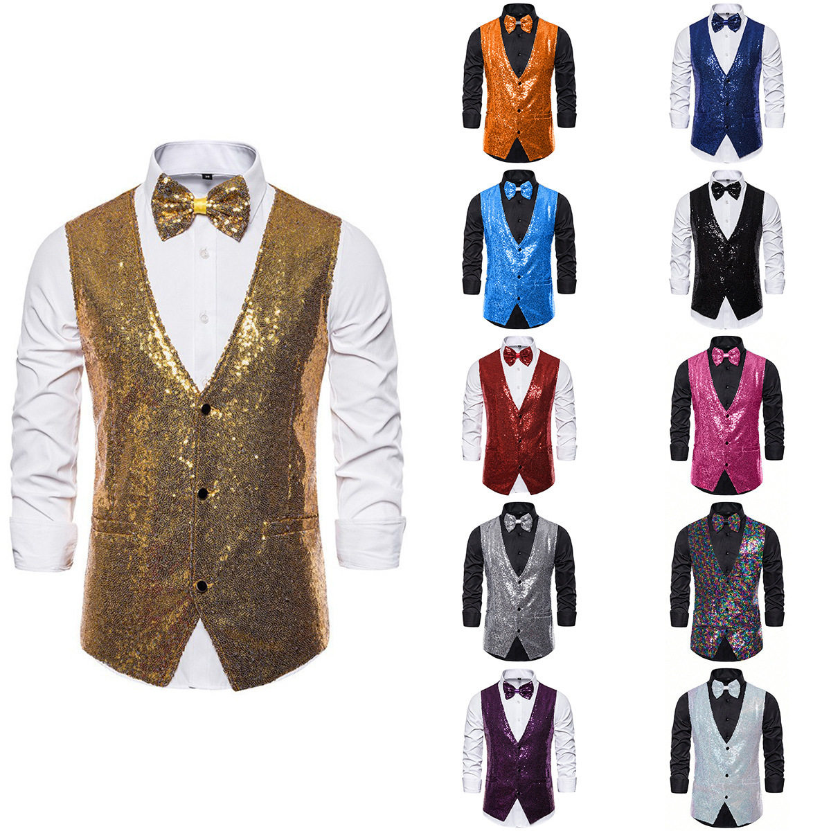 夜店舞台闪亮亮片西装马甲主持演出服男士大码亮面领结马夹礼服潮,男装,常规马甲,淘宝优惠券,粉丝福利购,淘宝优惠卷