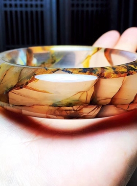 天然锰矿小树内景胶花水晶手镯