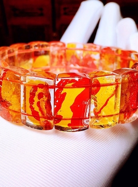 诺源珠宝天然红胶花水晶手牌男女款晶体通透红水晶手排礼品饰品