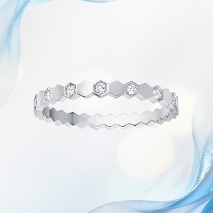 18K金天然钻石戒指女真钻蜂巢钻戒满钻排戒几何菱形蜂窝间隔叠戴
