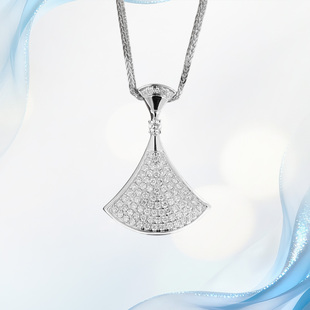 PT950铂金天然钻石女真钻满钻裙子款项链扇子吊坠定制情人节礼物