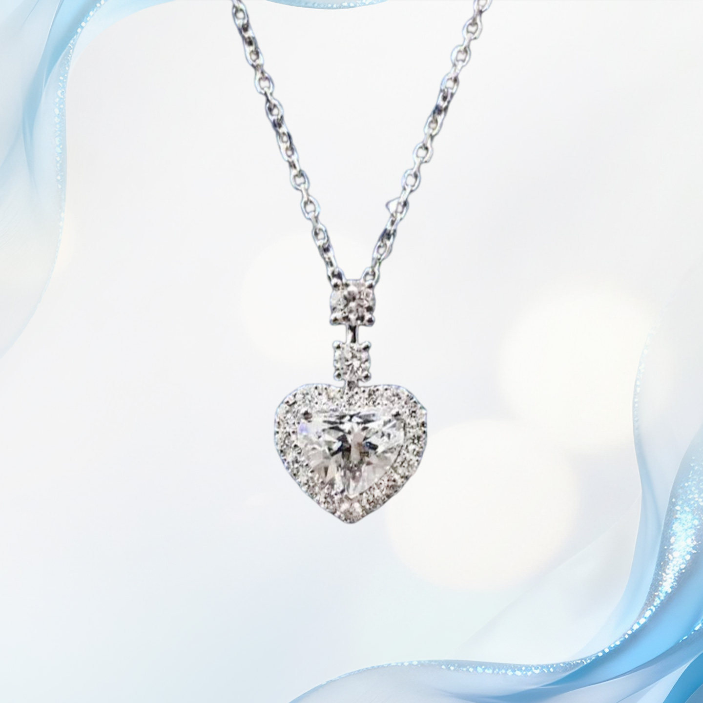 PT950铂金天然钻石女真钻经典满钻爱心款项链吊坠定制情人节礼物