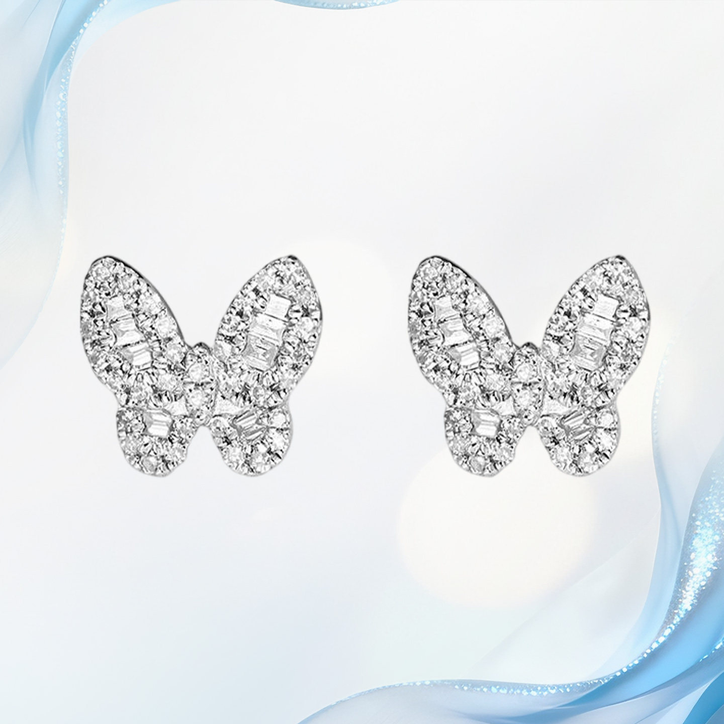 真诚珠宝 18K金天然钻石耳饰女真钻经典蝴蝶款耳钉定制情人节礼物