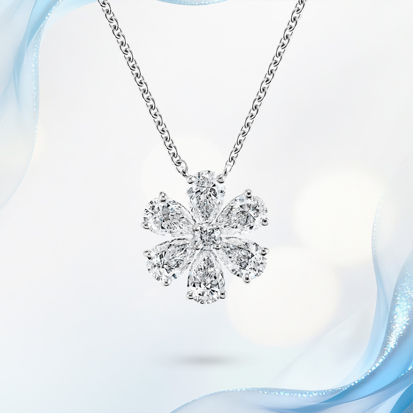 18K金天然真钻项链女樱花项链高级小众轻奢锁骨链定制情人节礼物