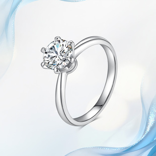 18K金天然真钻戒指女经典渐变六爪钻戒GIA钻石一克拉结婚求婚礼物