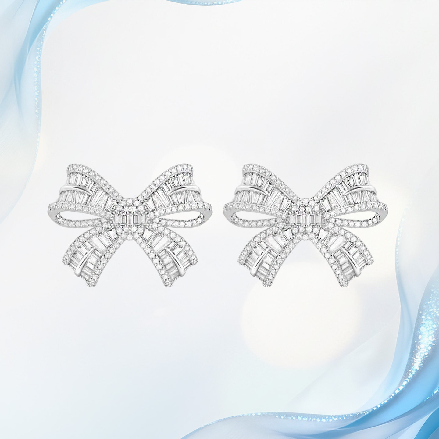 真诚珠宝 18K金天然钻石耳饰女真钻蝴蝶结款耳钉定制情人节礼物