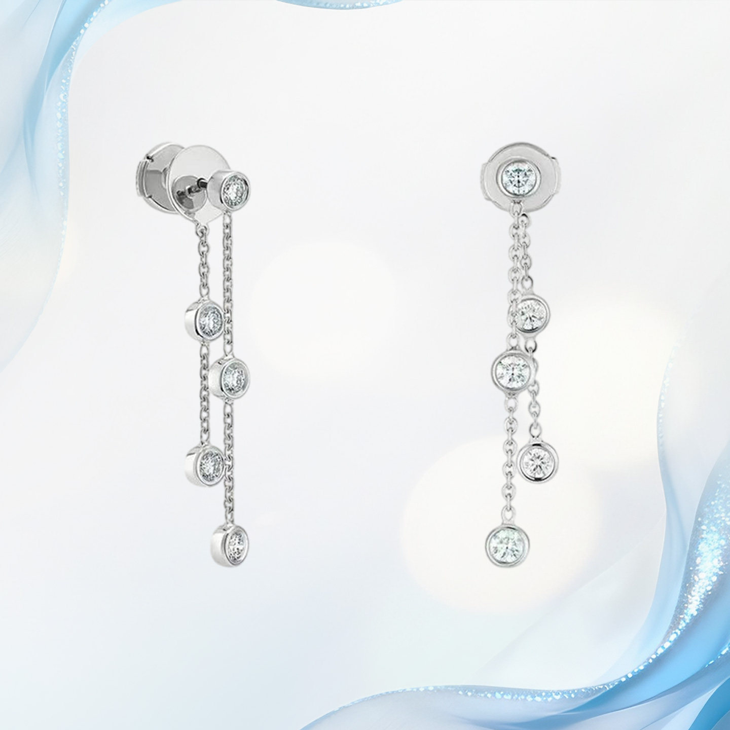 真诚珠宝 18K金天然钻石耳饰女真钻流苏泡泡款耳钉定制情人节礼物