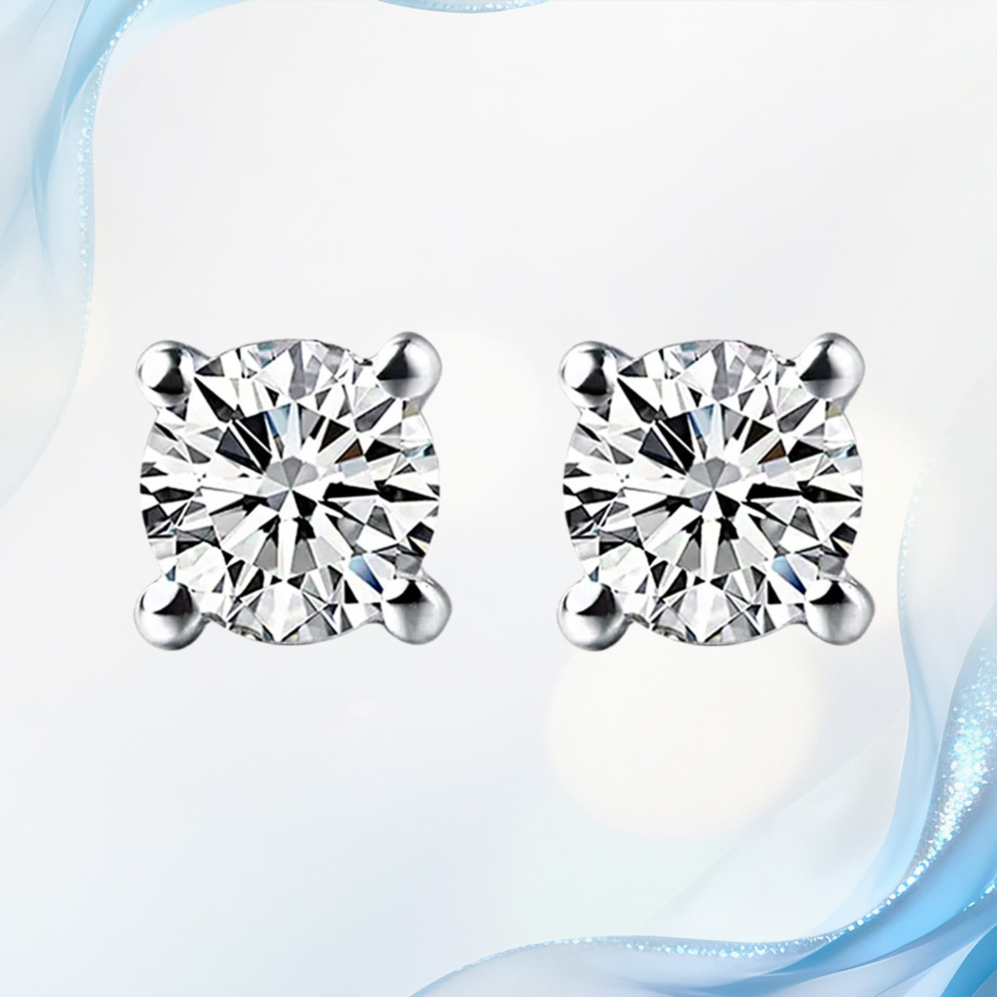 真诚珠宝 18k金天然钻石耳钉女真钻经典四爪款耳饰定制情人节礼物