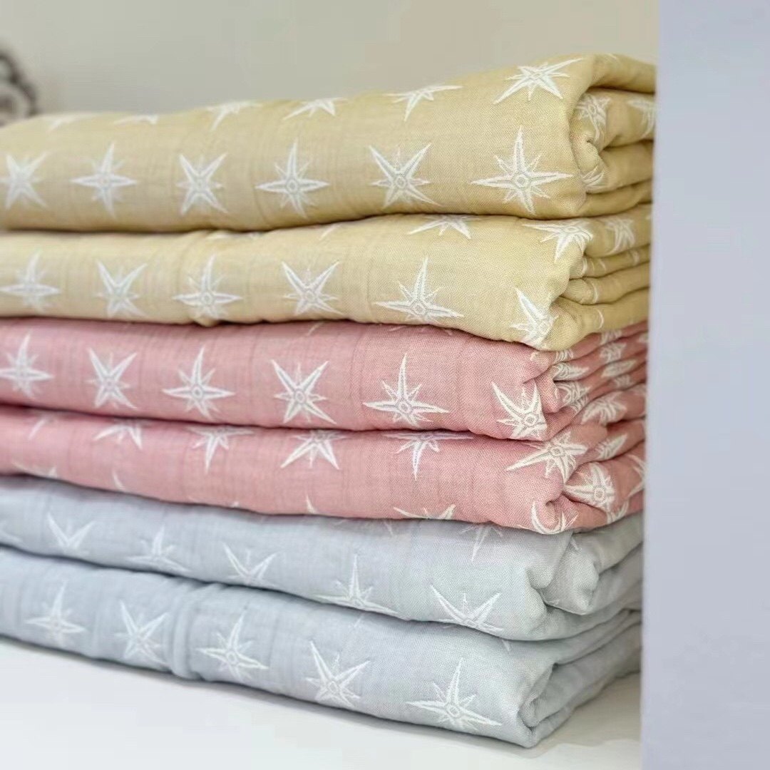 雅赞四层褶皱星芒星星纱布床单成人孩子纱布盖毯可铺可盖四季可用