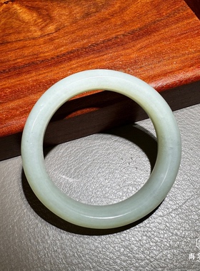 尚泉美玉55圈口手镯新疆和田玉籽料双边泥鳅背高青白手工磨制精品