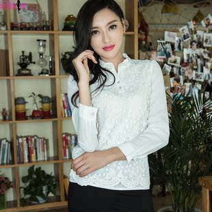 v领蕾丝上衣女2024春季新款洋气显瘦长袖雪纺衫套头女士衬衫