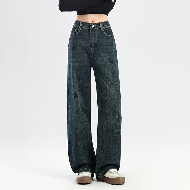 美式复古阔腿牛仔裤女春季2026新款高腰宽松显瘦垂感直筒拖地裤子