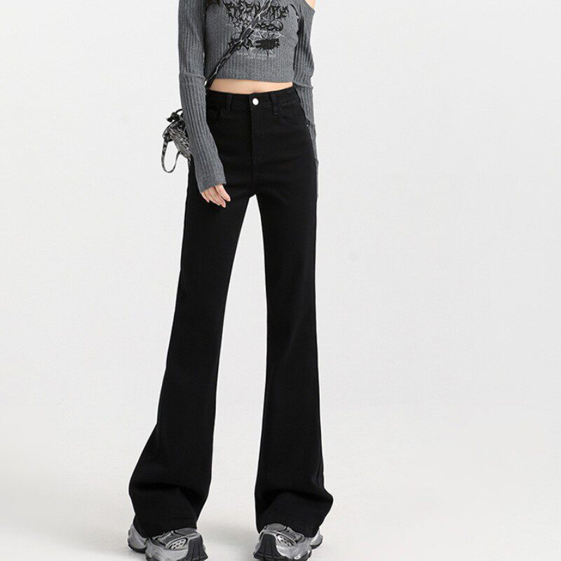 黑色微喇牛仔裤女2026秋冬加绒新款高腰显瘦喇叭裤修身拖地马蹄裤