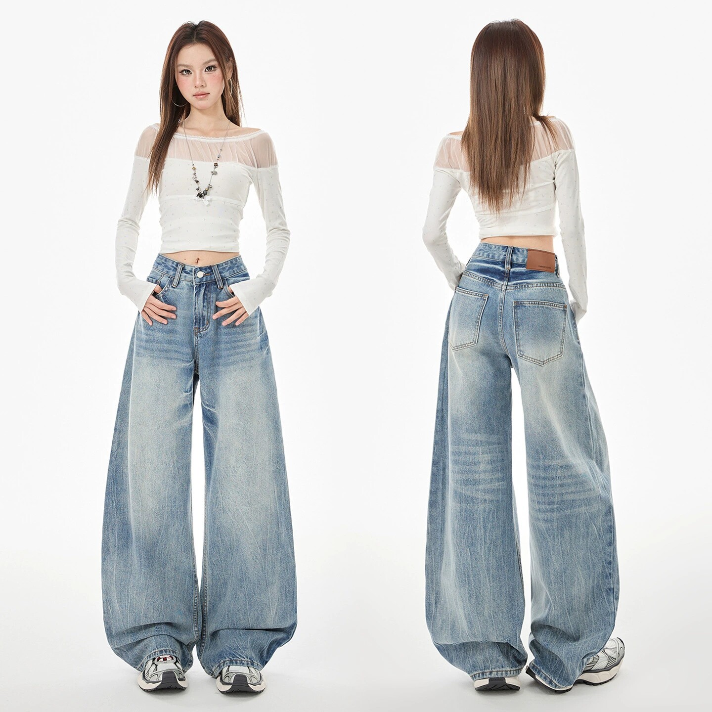 阔腿牛仔裤女春夏季2026新款高腰显瘦宽松直筒百搭复古遮胯弯刀裤