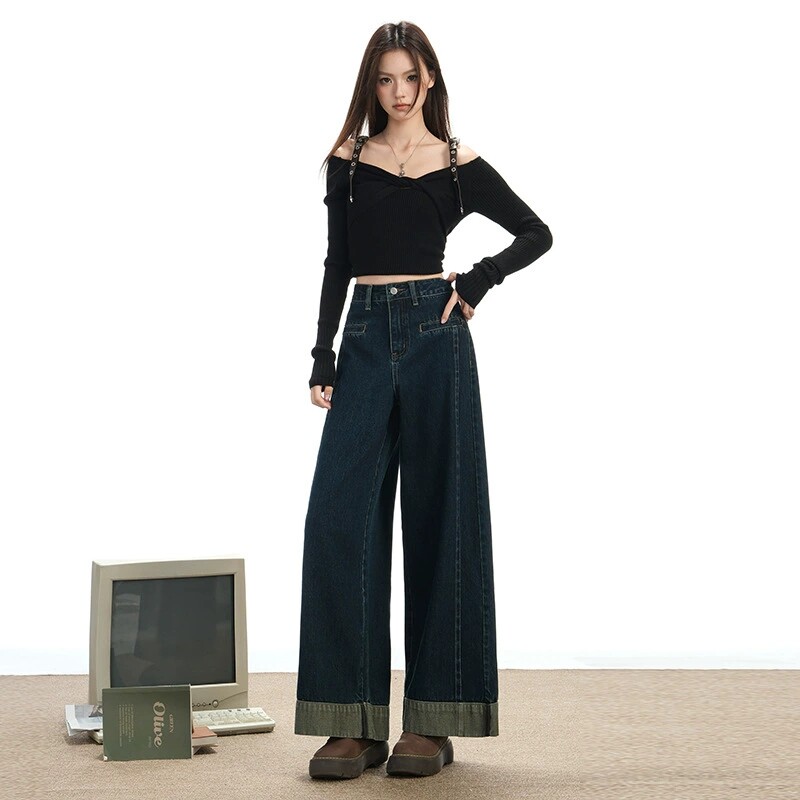 九分阔腿牛仔裤女小个子显高2026春夏季新款高腰宽松显瘦直筒裤子
