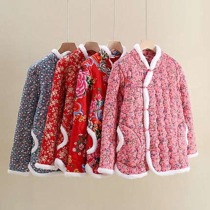 2025年冬季女士花棉袄棉衣盘扣棉服外套中国风长袖上衣东北大花袄