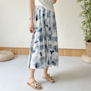 高腰时尚 薄款 宽松人造棉大摆裙腰裙 棉绸半身裙女士夏季 2026年新款