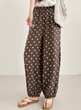 棉绸高腰阔腿九分束脚显瘦女裤