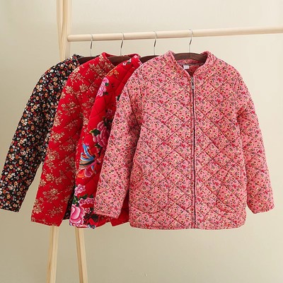 花棉袄丝绵中长款大花袄宽松冬季