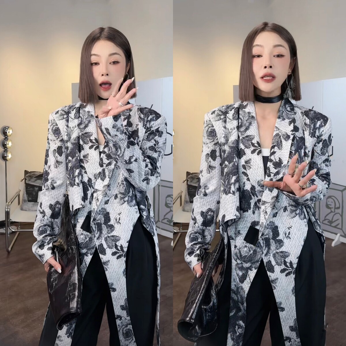 高级感精致轻奢法式女装百搭数码印花不规则飘带设计感西装外套女怎么样,好用不?