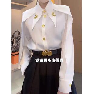 2026年春季新款纯色设计感衬衫尖领气质设计感小众白色上衣衬衣女