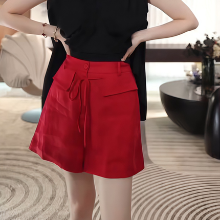 气质设计感时尚后松紧腰系绳休闲汉服工装风高腰显瘦休闲五分短裤