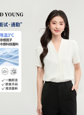 GOODYOUNG白色春夏开衫V领短袖衬衫抗皱高级感面试衬衣职业通勤女