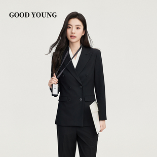 职业销售工作服正装 GOOD 新款 女双排扣春季 YOUNG黑色西装 套装