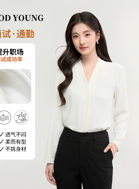 GOODYOUNG白色雪纺长袖女士职业正装面试套装内搭上衣西装通勤
