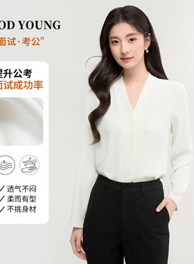 GOODYOUNG白色雪纺长袖女士职业正装面试套装内搭上衣西装通勤
