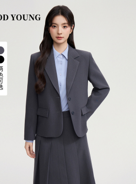 GOOD YOUNG短款灰色西装上衣百褶裙通勤面试女士淑女学院风百搭