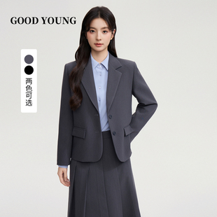 灰色西装 上衣百褶裙通勤面试女士淑女学院风百搭 YOUNG短款 GOOD