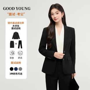 职业穿搭西装 GOODYOUNG黑色西装 小个子面试正装 女春季 外套 套装