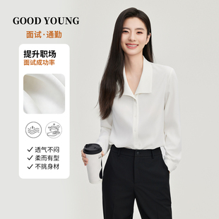GOODYOUNG春夏白色衬衫 翻领上衣小个子 女士教资面试职业通勤正装