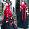 传统汉服女红黑色汉服女古装 霸气男装学生重工仙鹤绣花学生班服