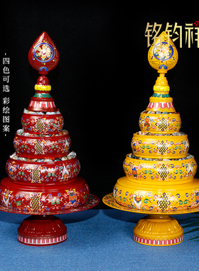 藏式景泰曼扎盘修盘合金彩绘八吉祥曼达盘家用佛堂供宝石摆件