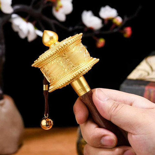 西藏式手摇转动筒手持静音顺滑六字观音供佛办公手持可转动桶摆件