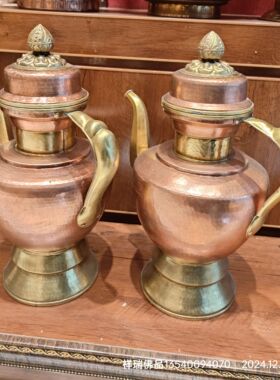 藏式手工红铜贲巴壶酥油茶壶铜壶本色敬水壶文巴壶家居摆件民族风
