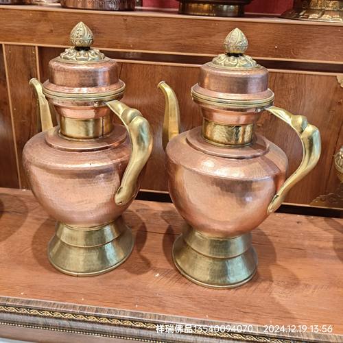 藏式手工红铜贲巴壶酥油茶壶铜壶本色敬水壶文巴壶家居摆件民族风