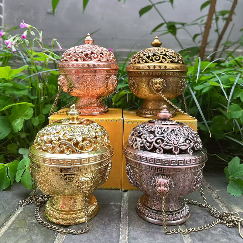 藏式悬挂式香炉合金挂香炉金色红色藏香香炉 民族风装饰品摆件