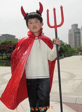 儿童披风红色披风斗篷恶魔鬼怪牛角牛魔王道具牛角牛叉妖怪兵器