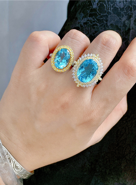 女蓝托帕欧泊戒指天然大颗粒