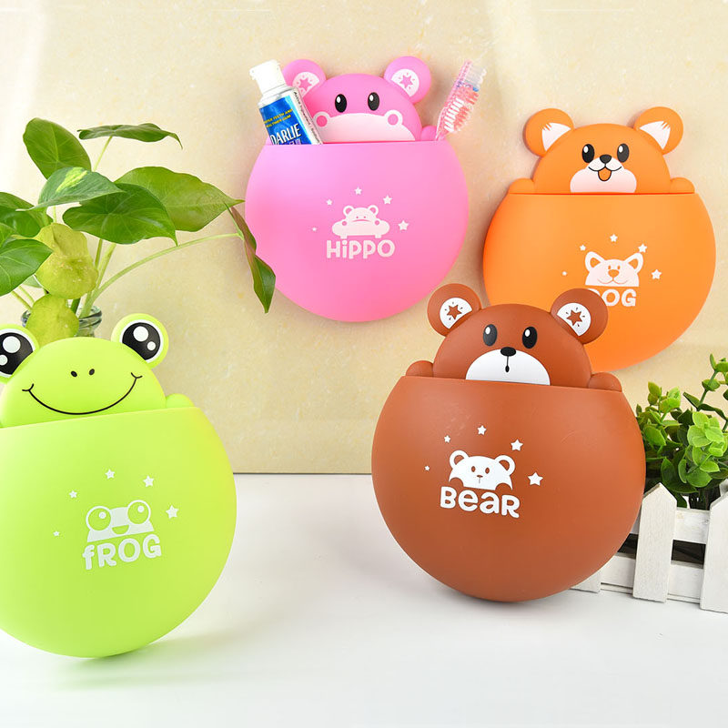 卡通可爱青蛙牙刷架浴室强力吸盘牙刷牙膏收纳置物架吸壁式牙具座