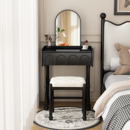 实木法式 复古化妆桌 小钢琴梳妆台60cm中古小型黑色床头化妆台法式