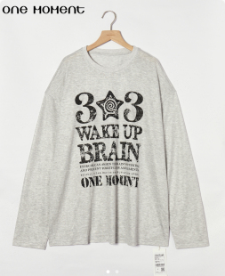 纯棉字母印花圆领长袖 春夏季 T恤女宽松显瘦上衣 MOMENT正品 ONE