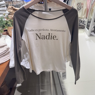 印花衫 ONE 纯棉拼色肩袖 春夏季 丝棉打底T恤上衣 MOMENT正品