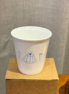 原创手绘布丁创意仿纸杯造型陶瓷骨瓷手握白色咖啡杯牛奶杯杯子