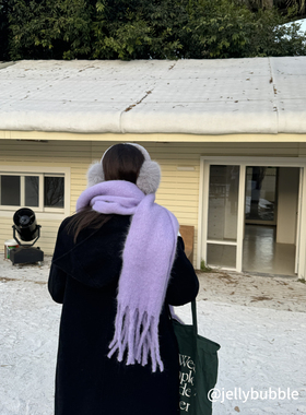 济州岛的冬天～跟下雪天很适配的芋泥紫色围巾秋冬天保暖防寒加厚