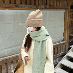 独属于冬天 冬日氛围感浅绿色加厚保暖围巾女生围脖日常 一抹绿