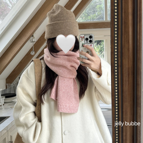 宝拉欧尼～粉草莓棉花基础款软糯保暖纯色围巾女冬季可爱毛线围巾